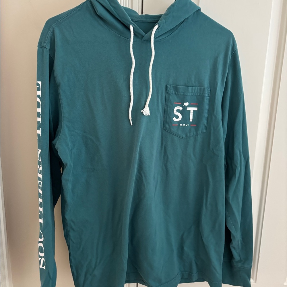 Southern Tide Teal Cotton Hoodie with White Accents